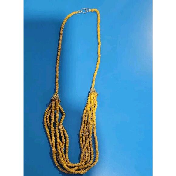 Vintage Boho Moroto Bead Necklace w/ Cute Owl Earrings Mustard Yellow - Picture 4 of 14